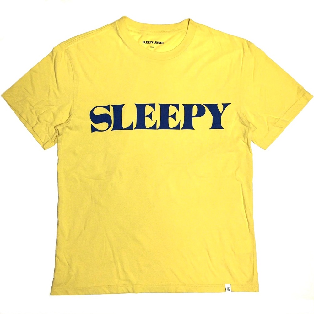 Sleepy Jones T-Shirt Logo Crew Neck Short Sleeve Cotton Tee Top Yellow Blue S